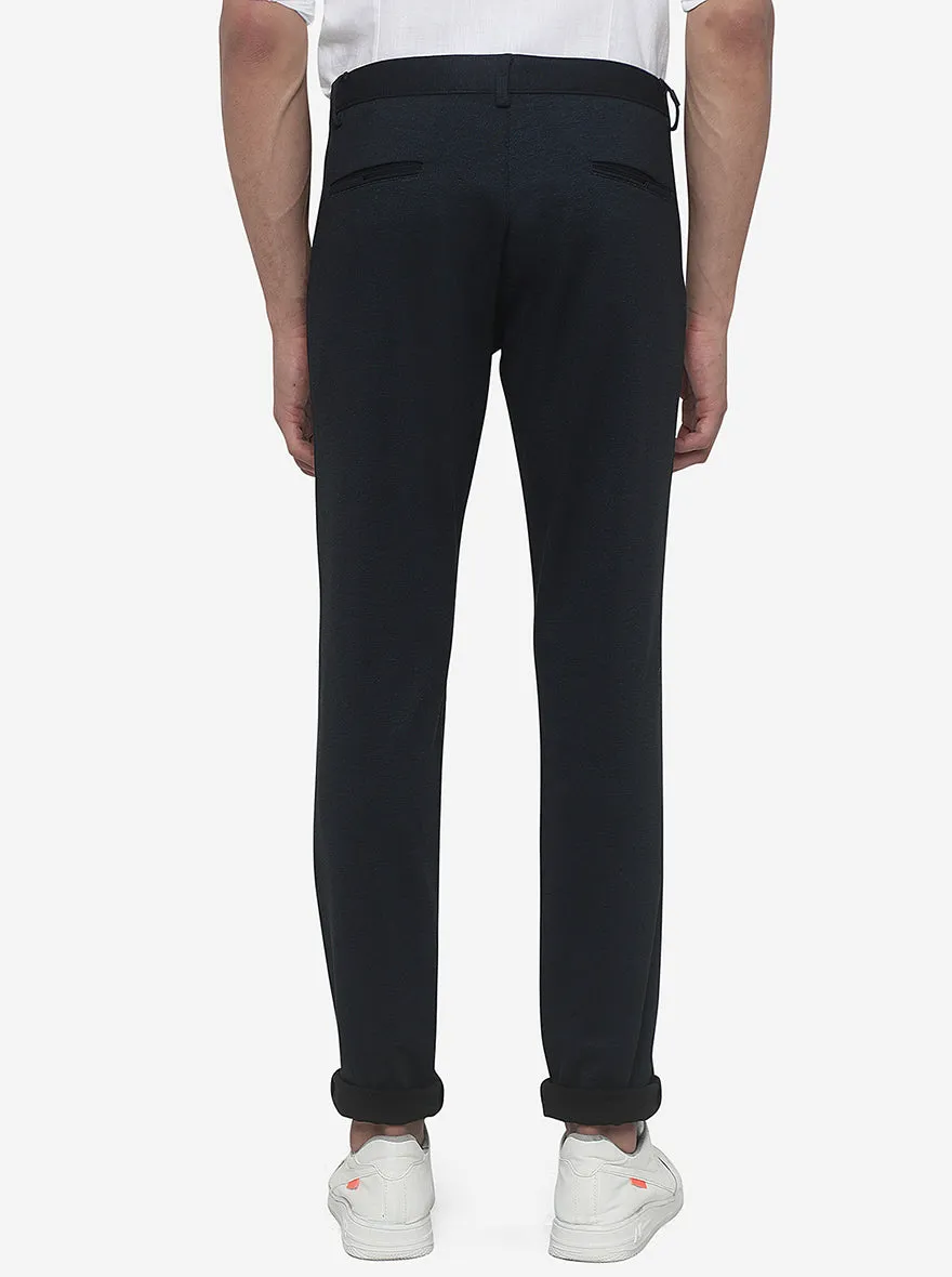 Navy Blue Solid Slim Fit Club Wear Trouser | JB Studio