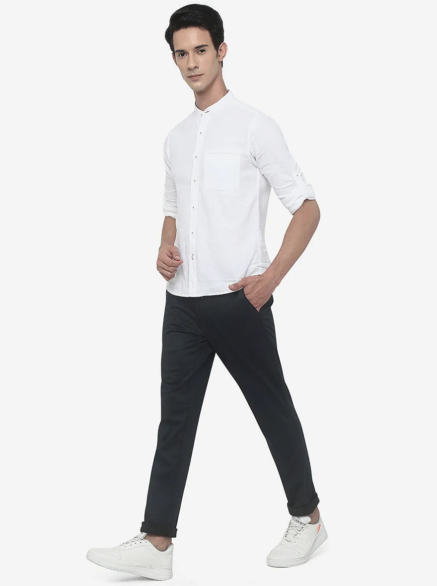 Navy Blue Solid Slim Fit Club Wear Trouser | JB Studio