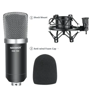 Neewer NW-700 Professional Studio Broadcasting & Recording Condenser Microphone Set Includes: Condenser Microphone, Metal Microphone Shock Mount   (1)Ball-type Anti-wind Foam Cap!