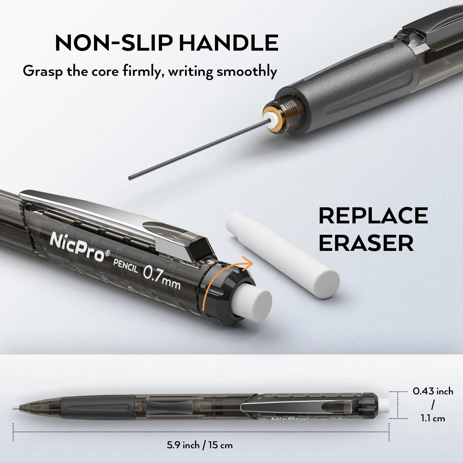 Nicpro 0.7mm Mechanical Pencil Set, 3 PCS Quick Side Click Pencil with 3 PCS Eraser and 6 Tubes Lead Refill Eraser Refills Case for Drawing, Writing, Drafting, Sketching