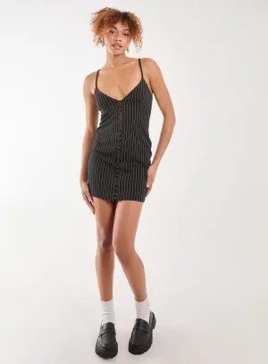 Pinstripe Eyelet Detail Mini Dress