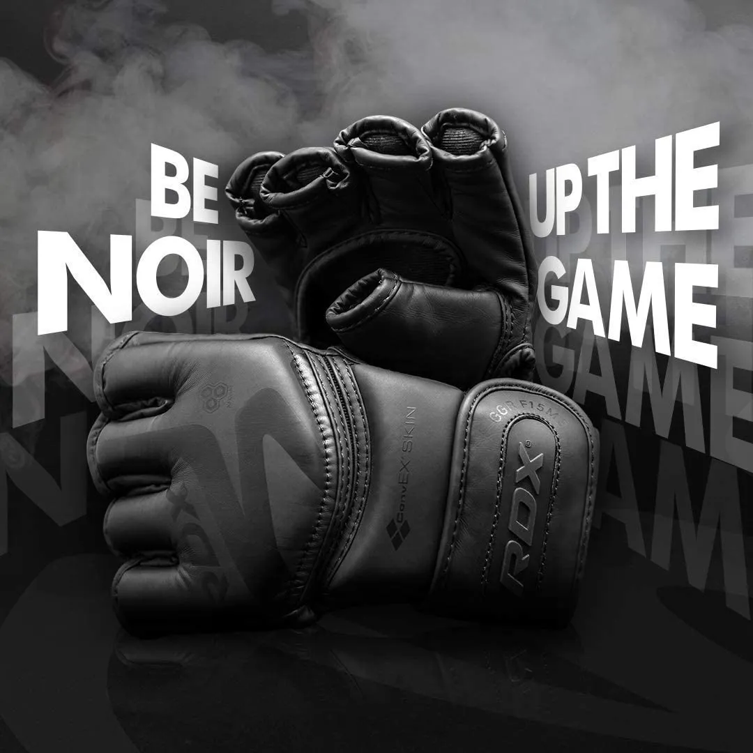 RDX F15 NOIR MMA GRAPPLING TRAINING GLOVES OPEN PALM THUMB PROTECTION