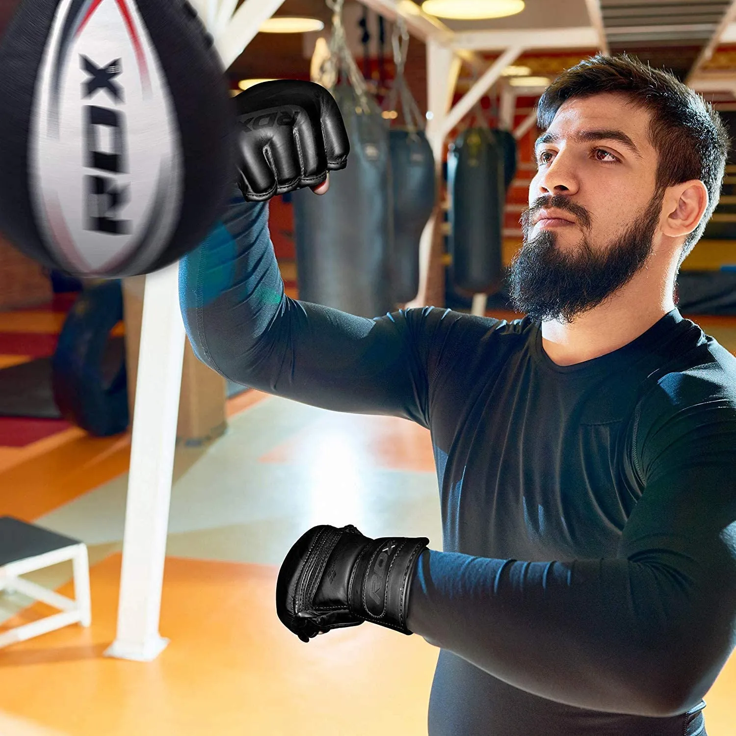 RDX F15 NOIR MMA GRAPPLING TRAINING GLOVES OPEN PALM THUMB PROTECTION