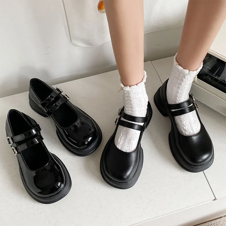 Retro Black Chunky Sole Japanese JK Shoes