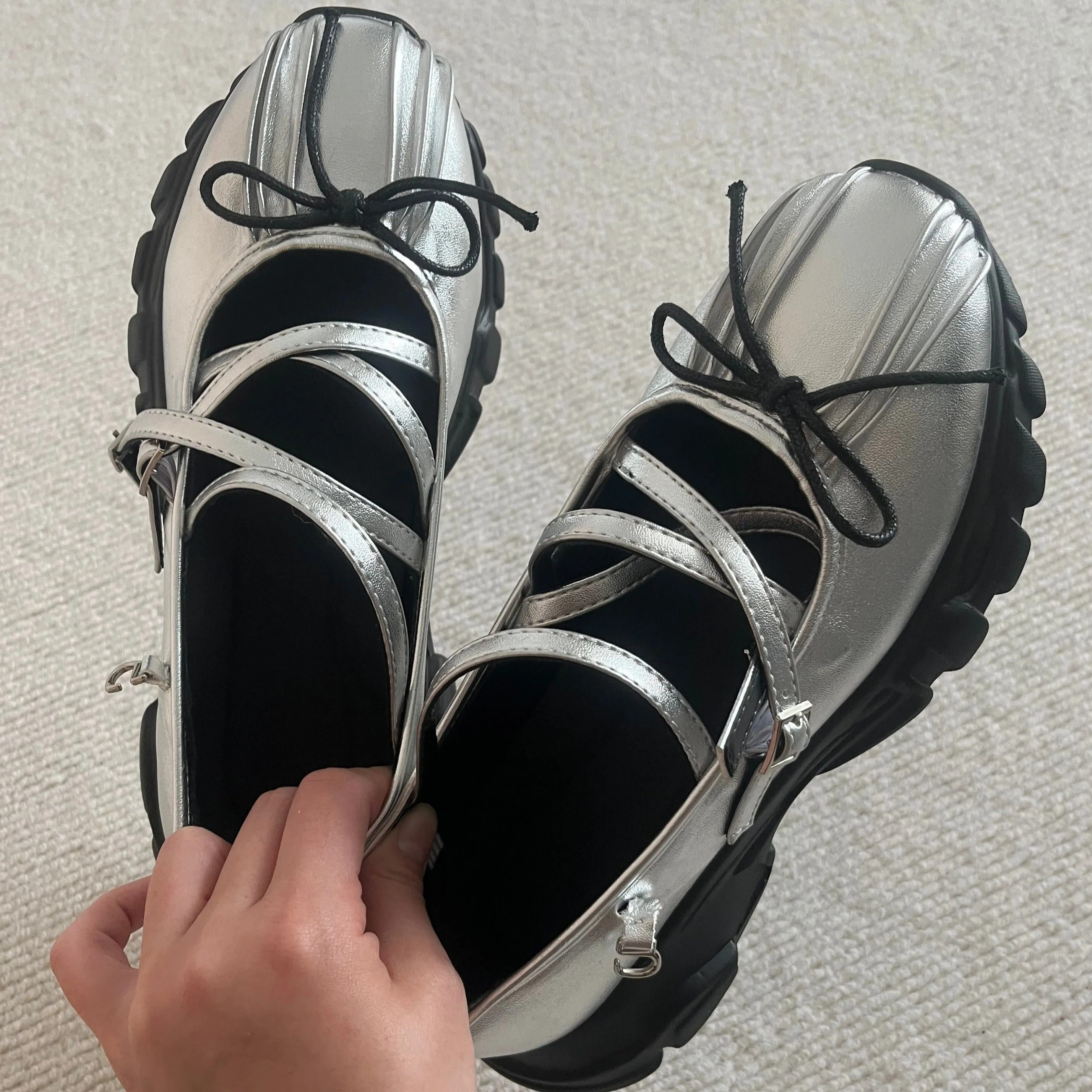 Silver Bow Deco Ballet Sneakers