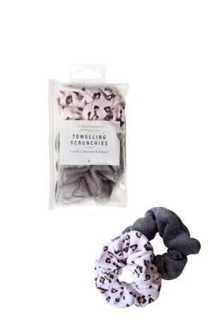 SIMPLY ESSENTIAL 21-1303CL Everyday Spa Toweling Scrunchies Charcoal and Leopard 2pk
