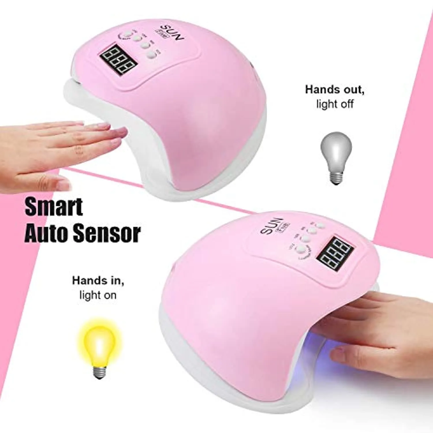 SUN5 Nail Lamp,48W UV Led Nail Dryer with 4 Timer Setting & Sensor for Gel Nails and Toe and Nail Curing (Pink)