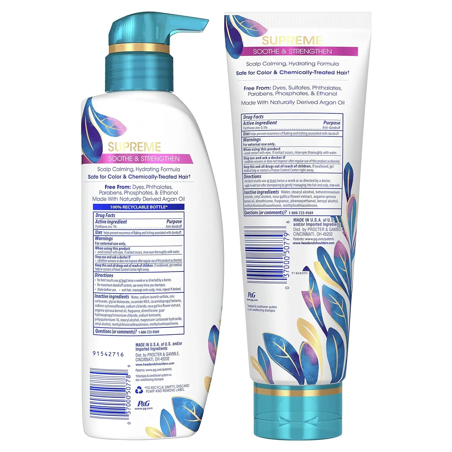Supreme Sulfate Free Shampoo and Conditioner Set for Dry Scalp and Dandruff Treatment, Soothe and Strengthen with Argan Oil and Rose Essence, 21.2 Fl Oz