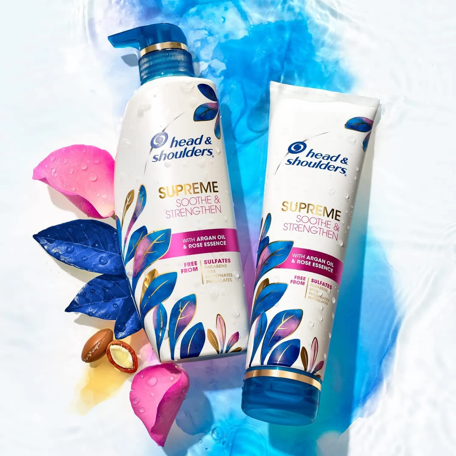 Supreme Sulfate Free Shampoo and Conditioner Set for Dry Scalp and Dandruff Treatment, Soothe and Strengthen with Argan Oil and Rose Essence, 21.2 Fl Oz