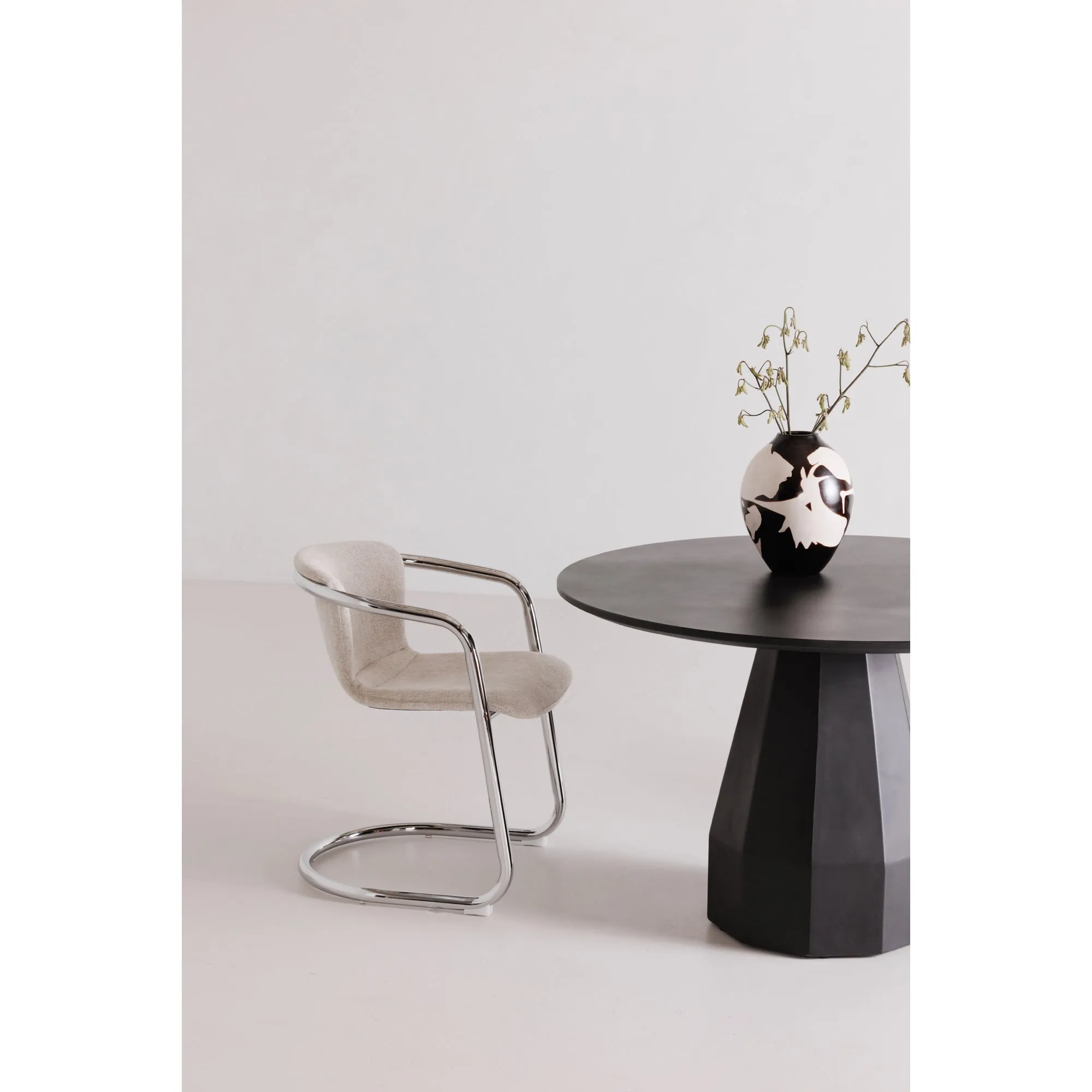 Urbane Retro Dining Duo: Sleek Chrome & Plush Fabric Seating