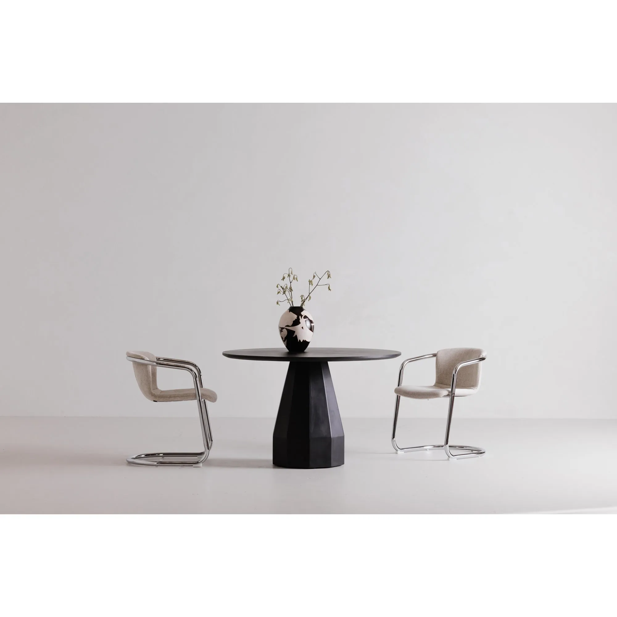 Urbane Retro Dining Duo: Sleek Chrome & Plush Fabric Seating