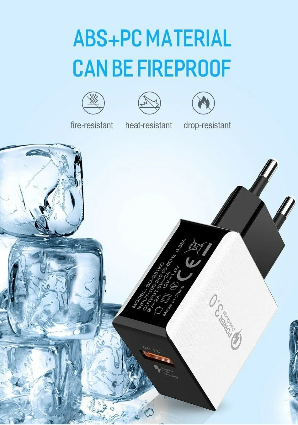 USB Fast Charging Quick Wall Charger Adapter Plug for Samsung Android iPhone LG white_EU plug