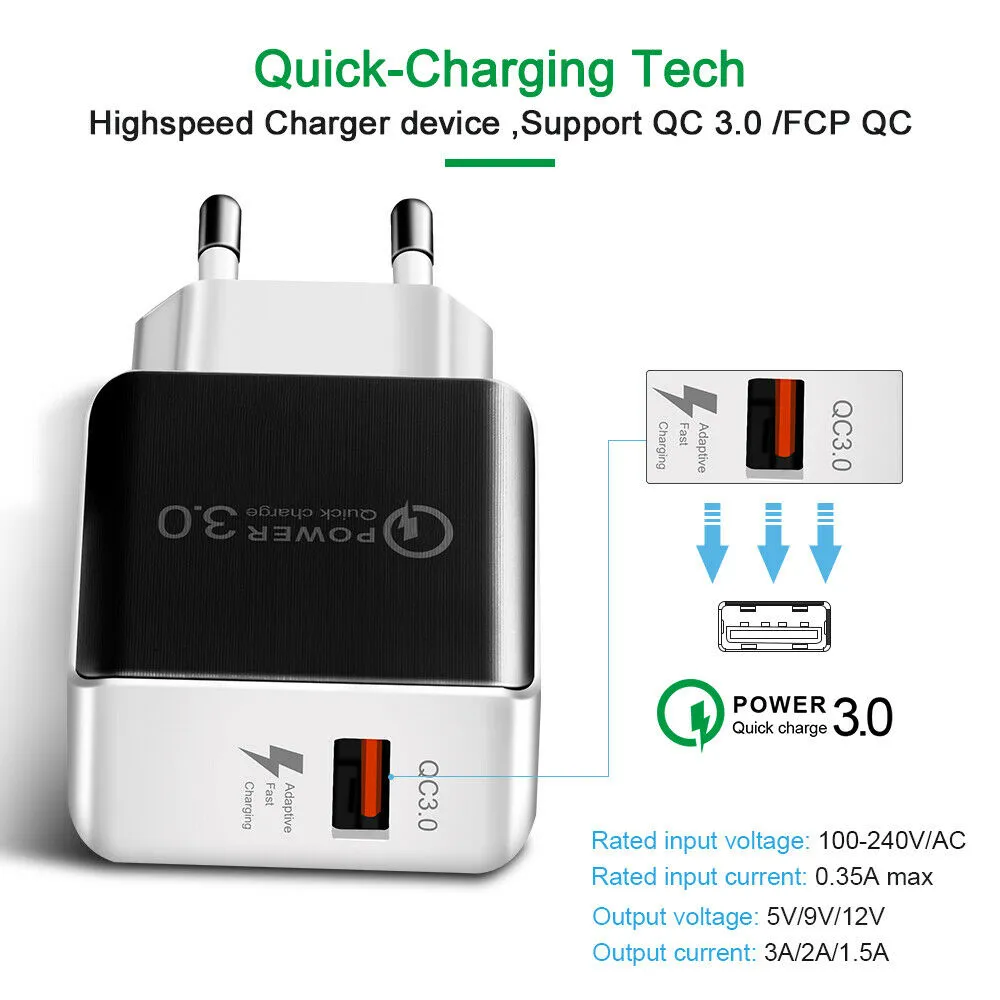 USB Fast Charging Quick Wall Charger Adapter Plug for Samsung Android iPhone LG white_EU plug