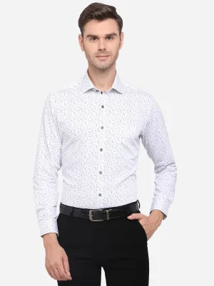 White & Blue Printed Slim Fit Party Wear Shirt | Greenfibre