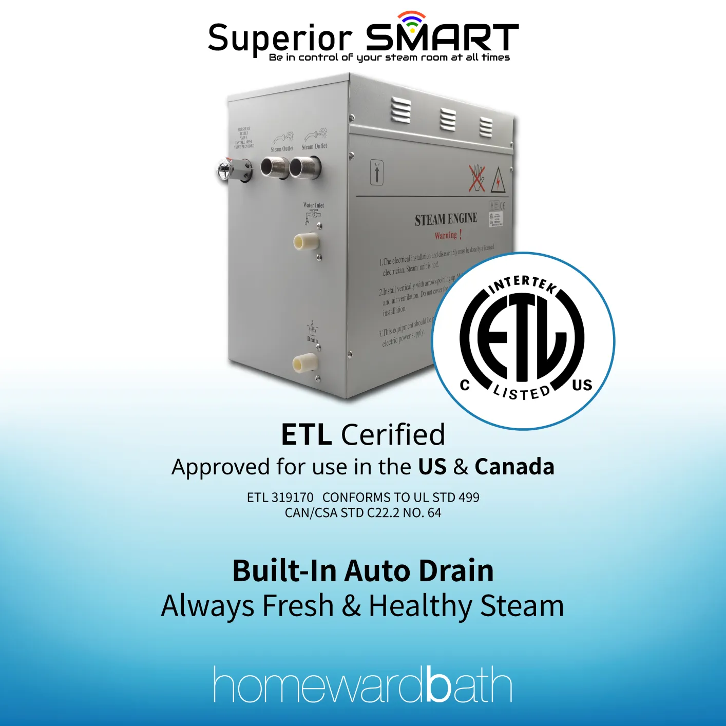 WiFi Superior SMART Steam Shower Generator Kit 12kW