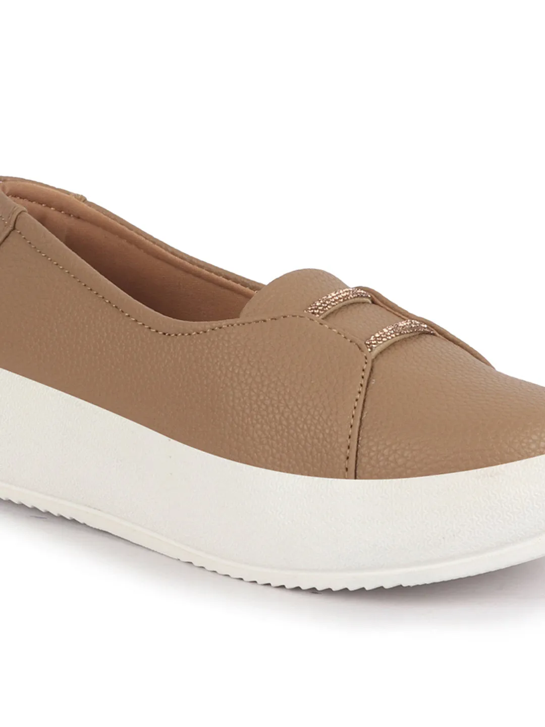 Women Chikku Dual Lace Detail With Textured Slip-On Platform Loafers | Height Enhancer Chic Casual Shoes | Everyday Comfort With Memory Cusion Insole