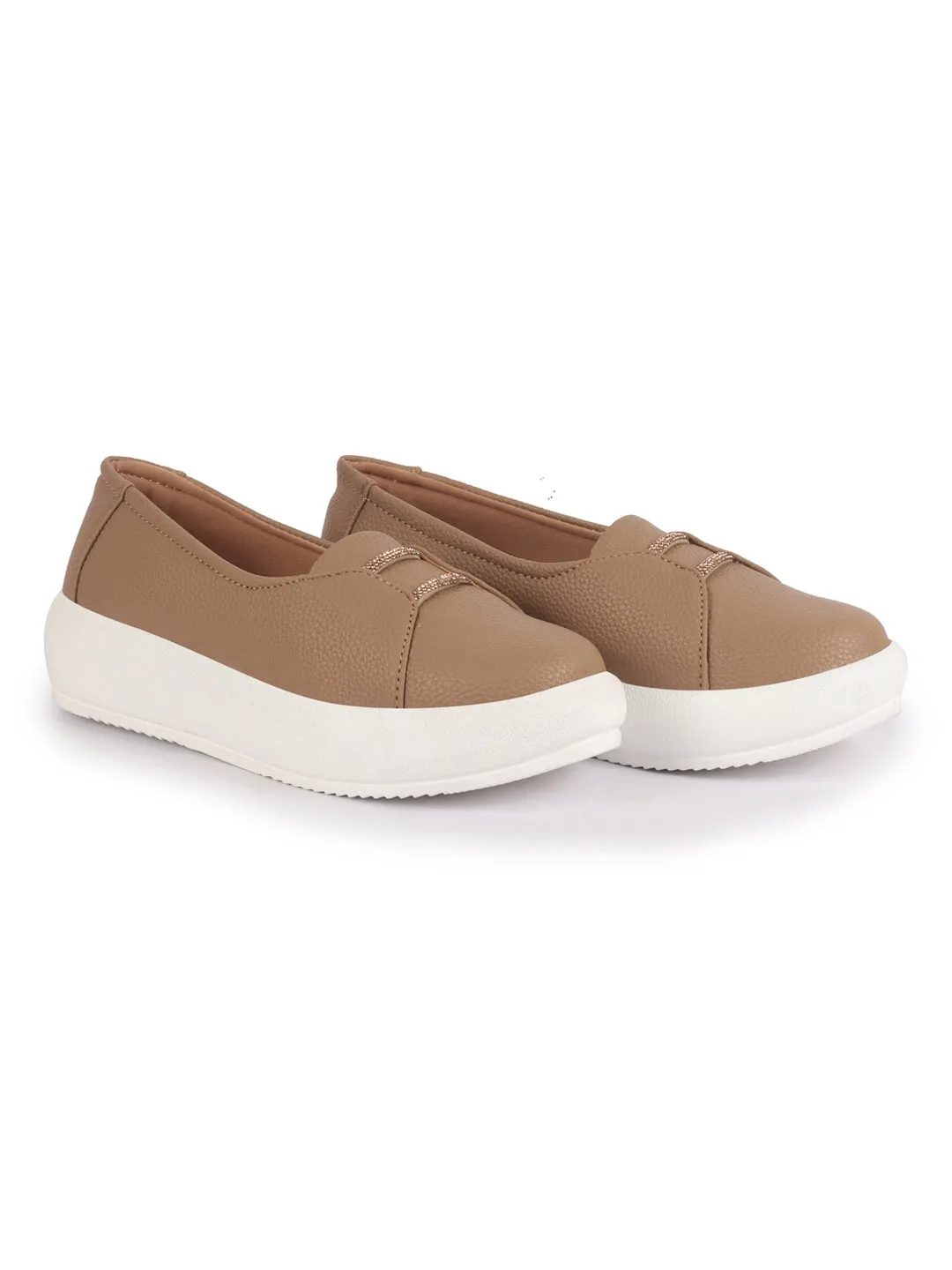 Women Chikku Dual Lace Detail With Textured Slip-On Platform Loafers | Height Enhancer Chic Casual Shoes | Everyday Comfort With Memory Cusion Insole