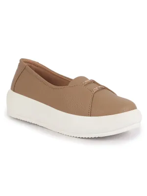 Women Chikku Dual Lace Detail With Textured Slip-On Platform Loafers | Height Enhancer Chic Casual Shoes | Everyday Comfort With Memory Cusion Insole