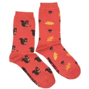 Women's Squirrel, Acorn & Leaf Mismatched Socks