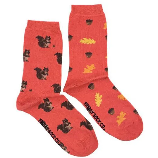 Women's Squirrel, Acorn & Leaf Mismatched Socks