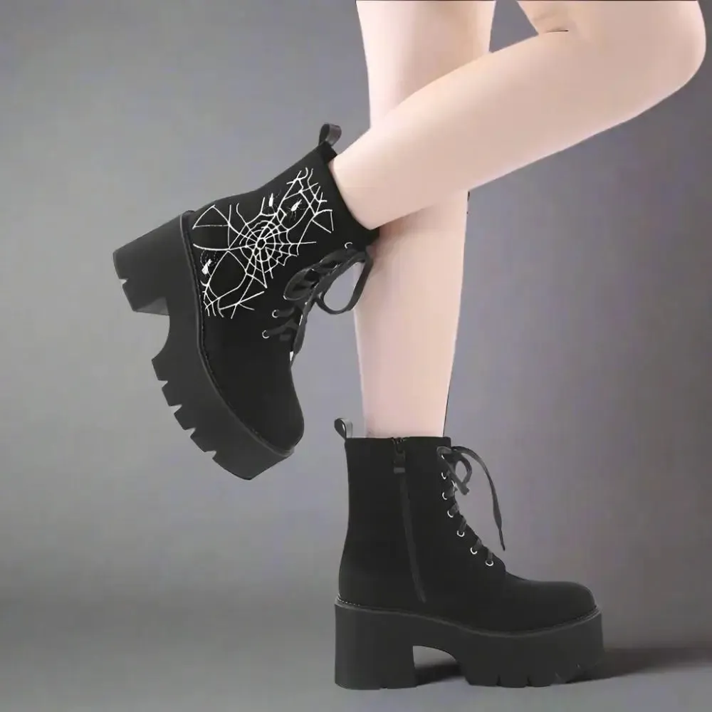 Y2K Black Lace-Up Platform Shoes with 4.5cm Platform and 7cm Heel Height