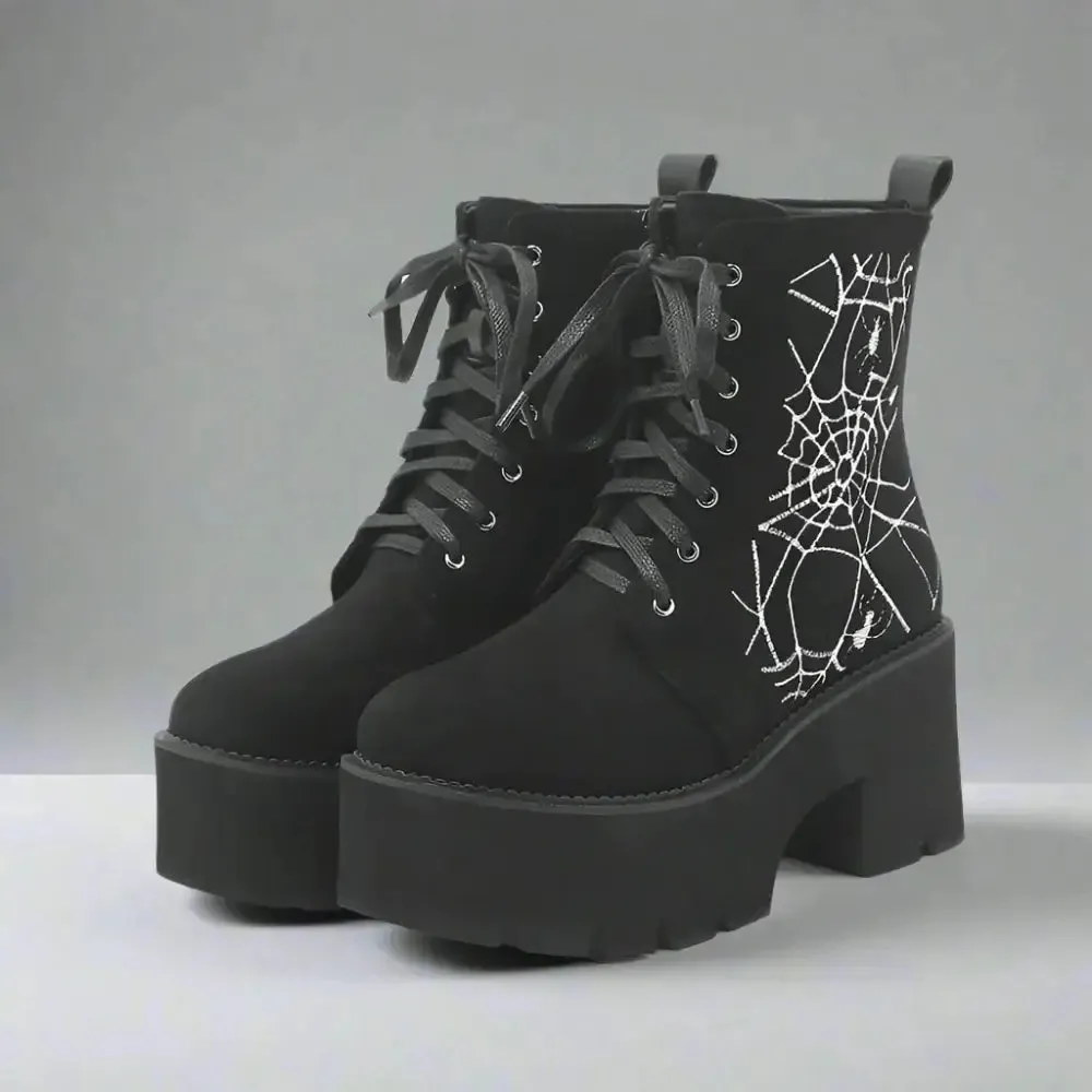Y2K Black Lace-Up Platform Shoes with 4.5cm Platform and 7cm Heel Height