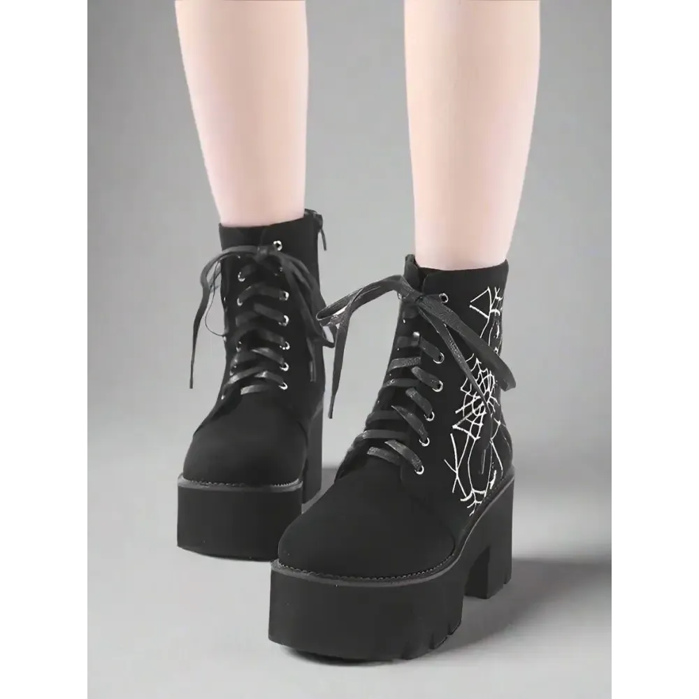 Y2K Black Lace-Up Platform Shoes with 4.5cm Platform and 7cm Heel Height