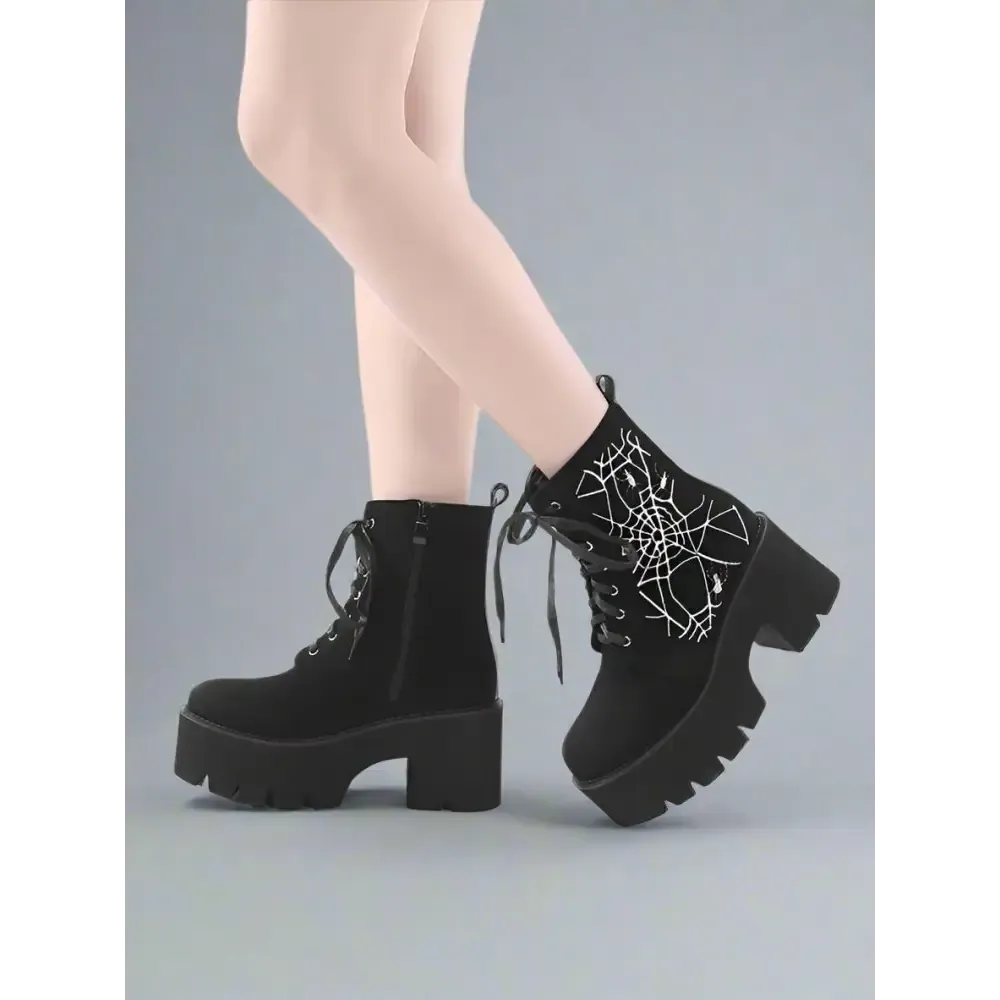 Y2K Black Lace-Up Platform Shoes with 4.5cm Platform and 7cm Heel Height