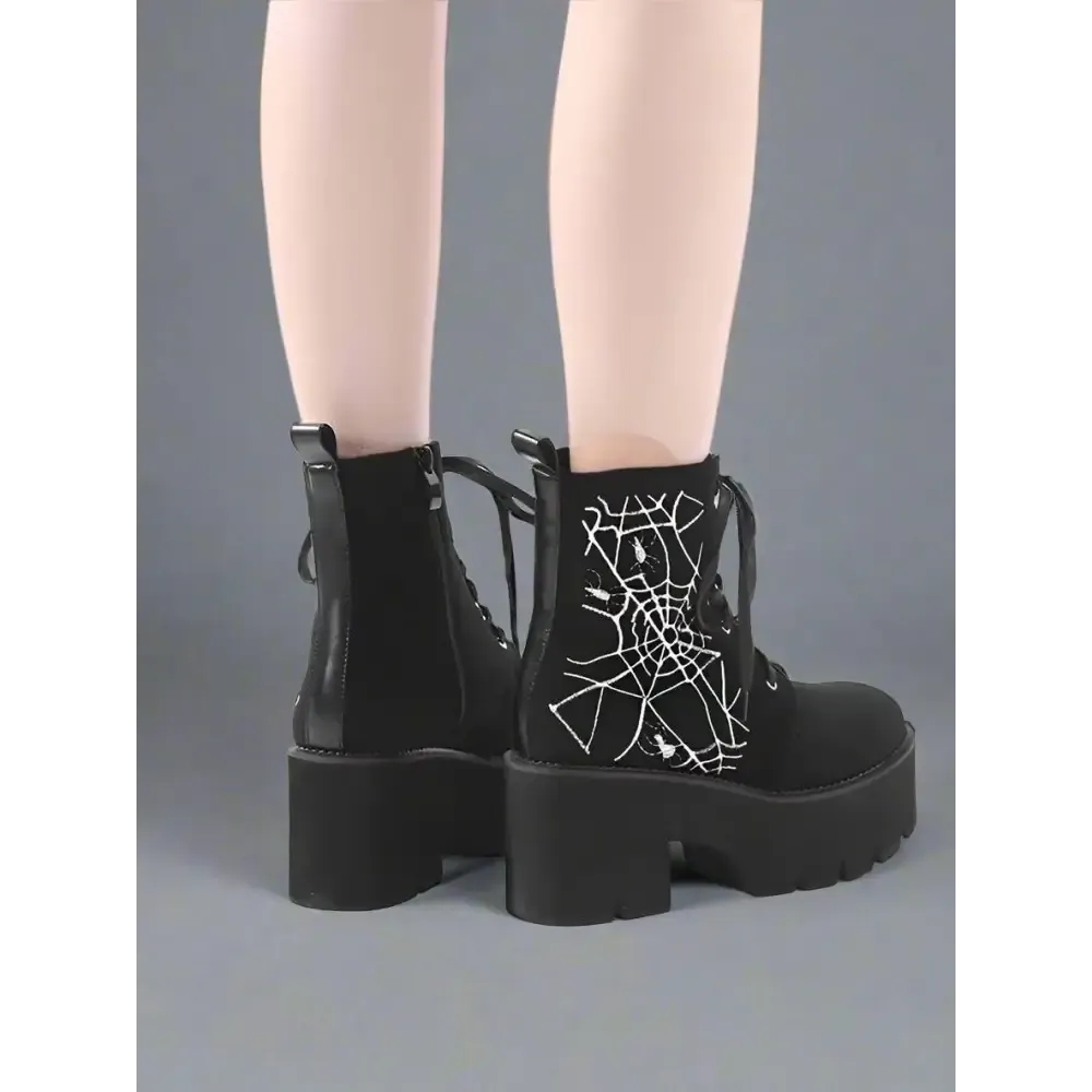 Y2K Black Lace-Up Platform Shoes with 4.5cm Platform and 7cm Heel Height